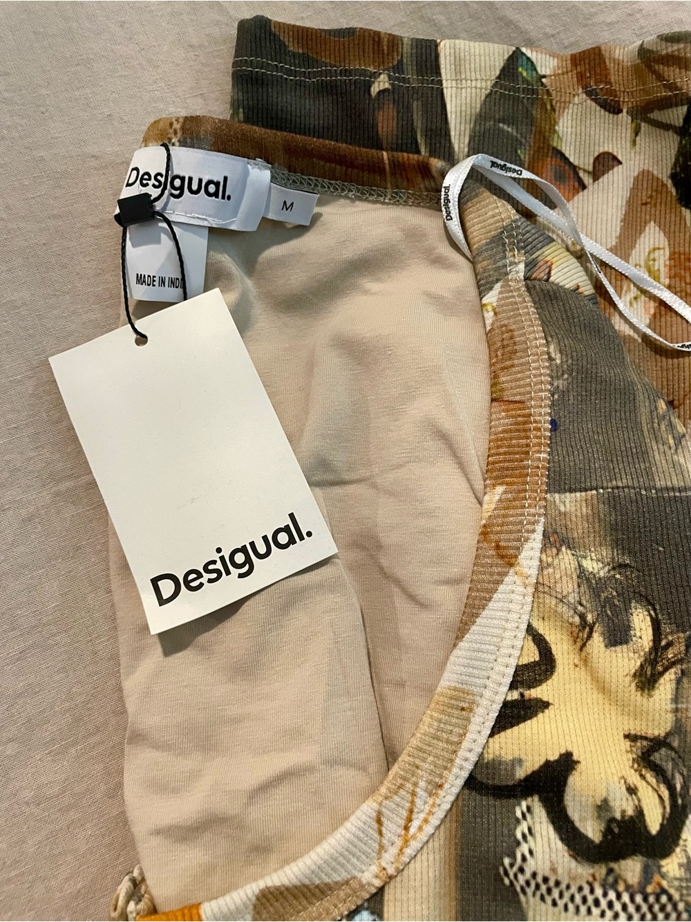 Desigual Cut Out Space Dress Women's Sz M - NEW! Long Sleeve Soft Beige Multi - Picture 8 of 10